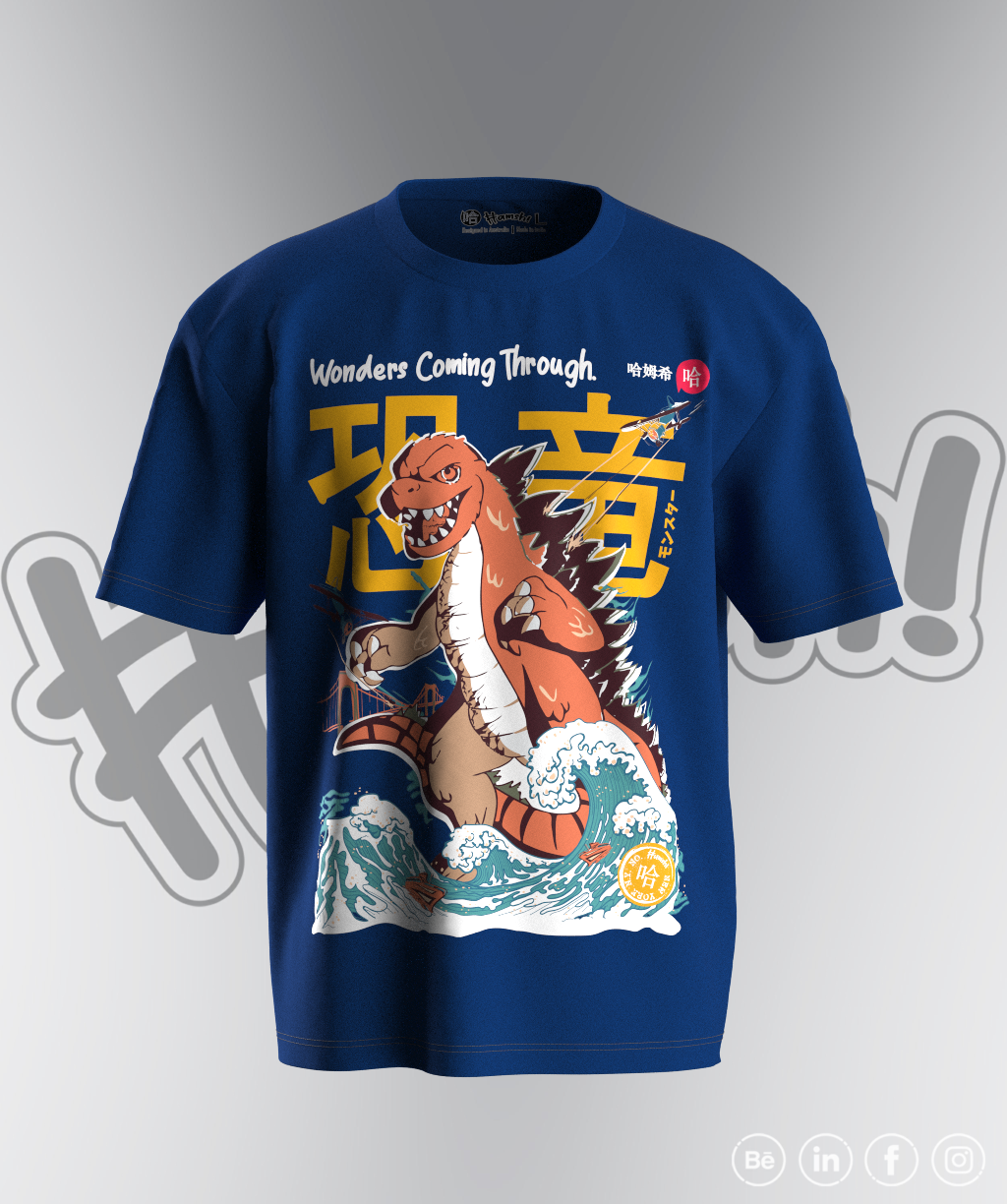 Godzilla Print T-shirt - Royal Blue