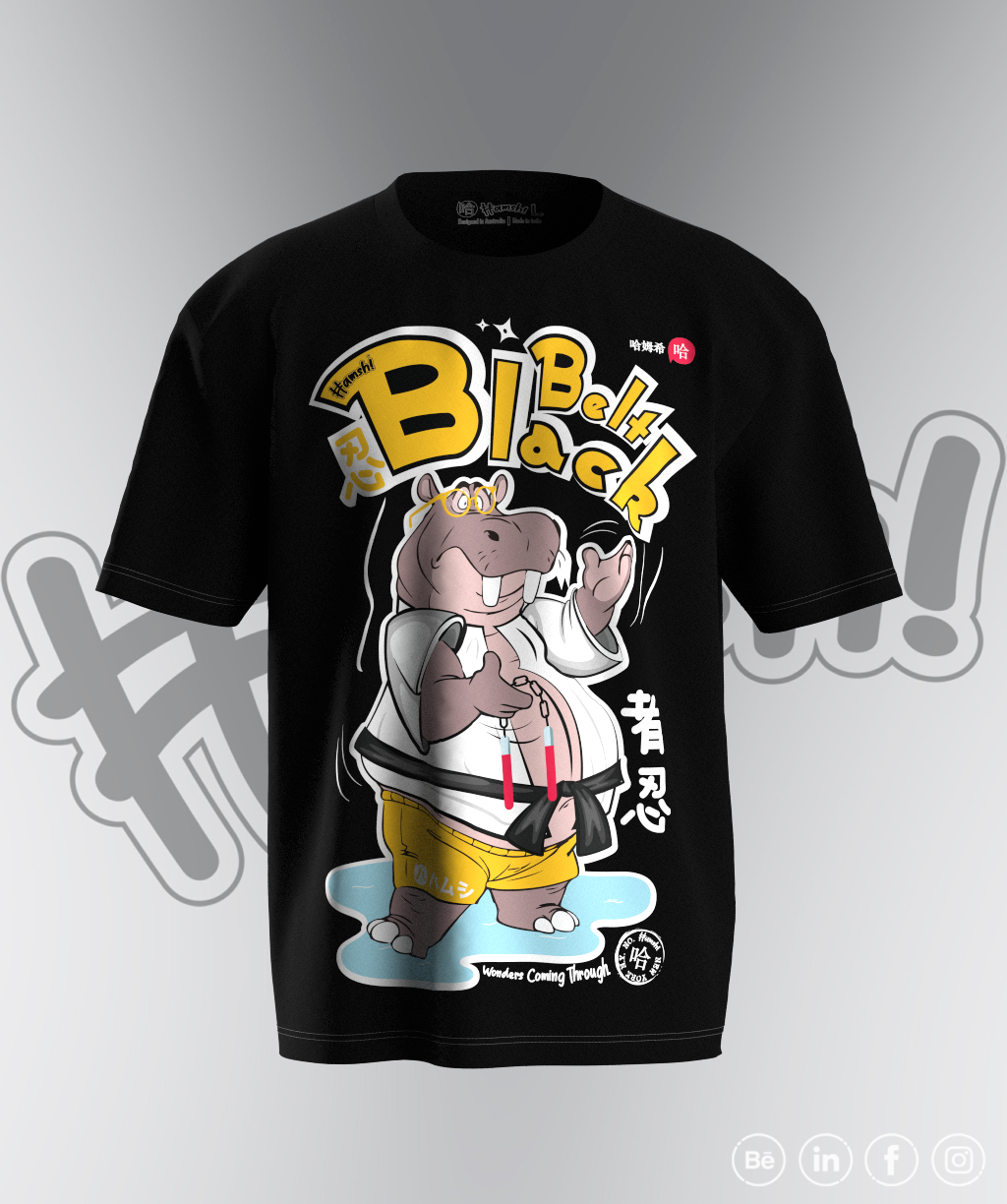 Hippo Black Belt Print T-shirt - Black