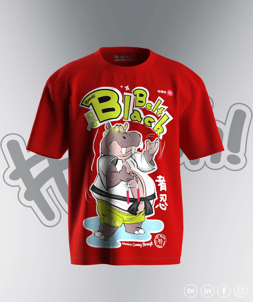 Hippo Black Belt Print T-shirt - Red