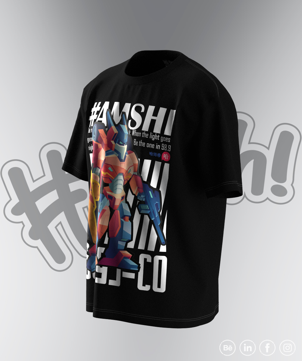 Robo fighter Print T-shirt - Black