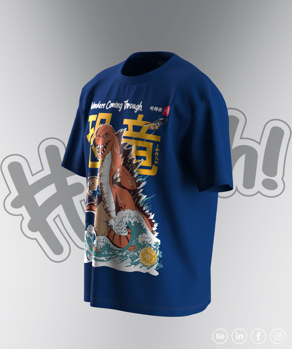 Godzilla Print T-shirt - Royal Blue