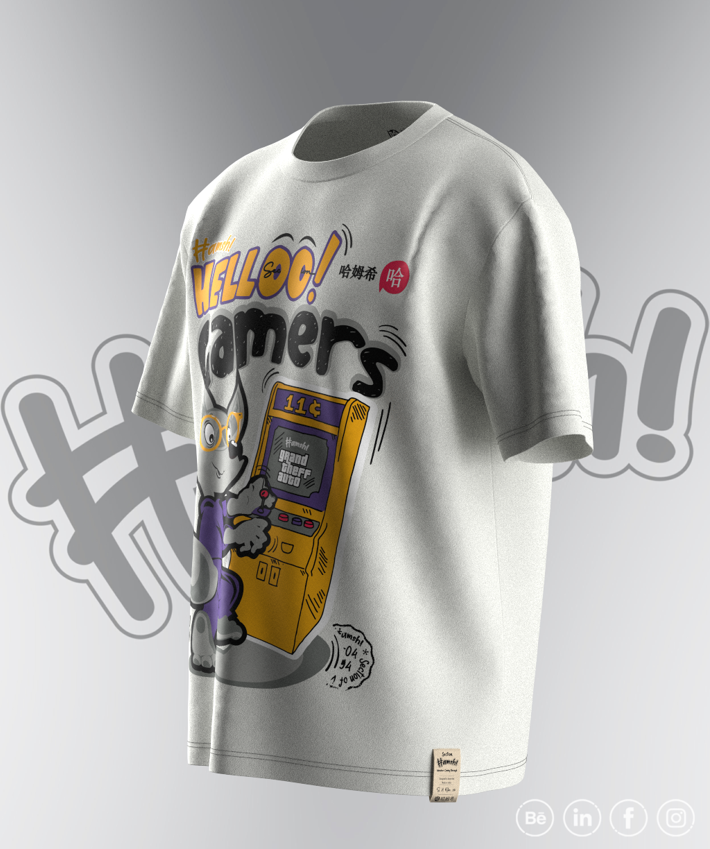 Gamer Fox Print T-shirt - White