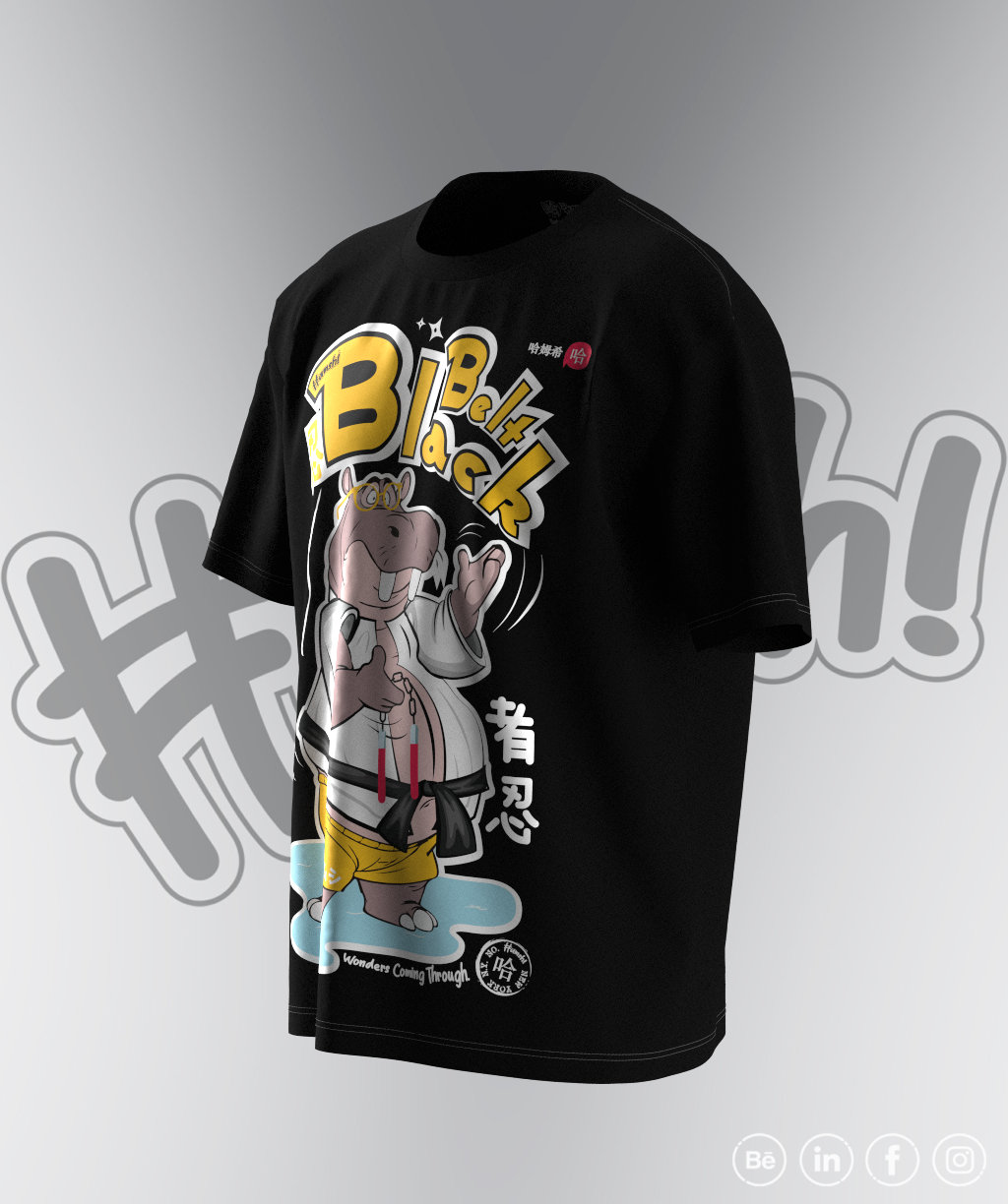 Hippo Black Belt Print T-shirt - Black