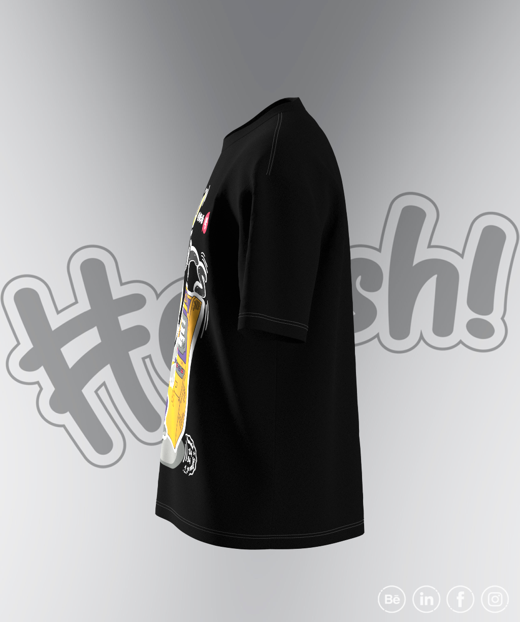 Gamer Fox Print T-shirt - Black