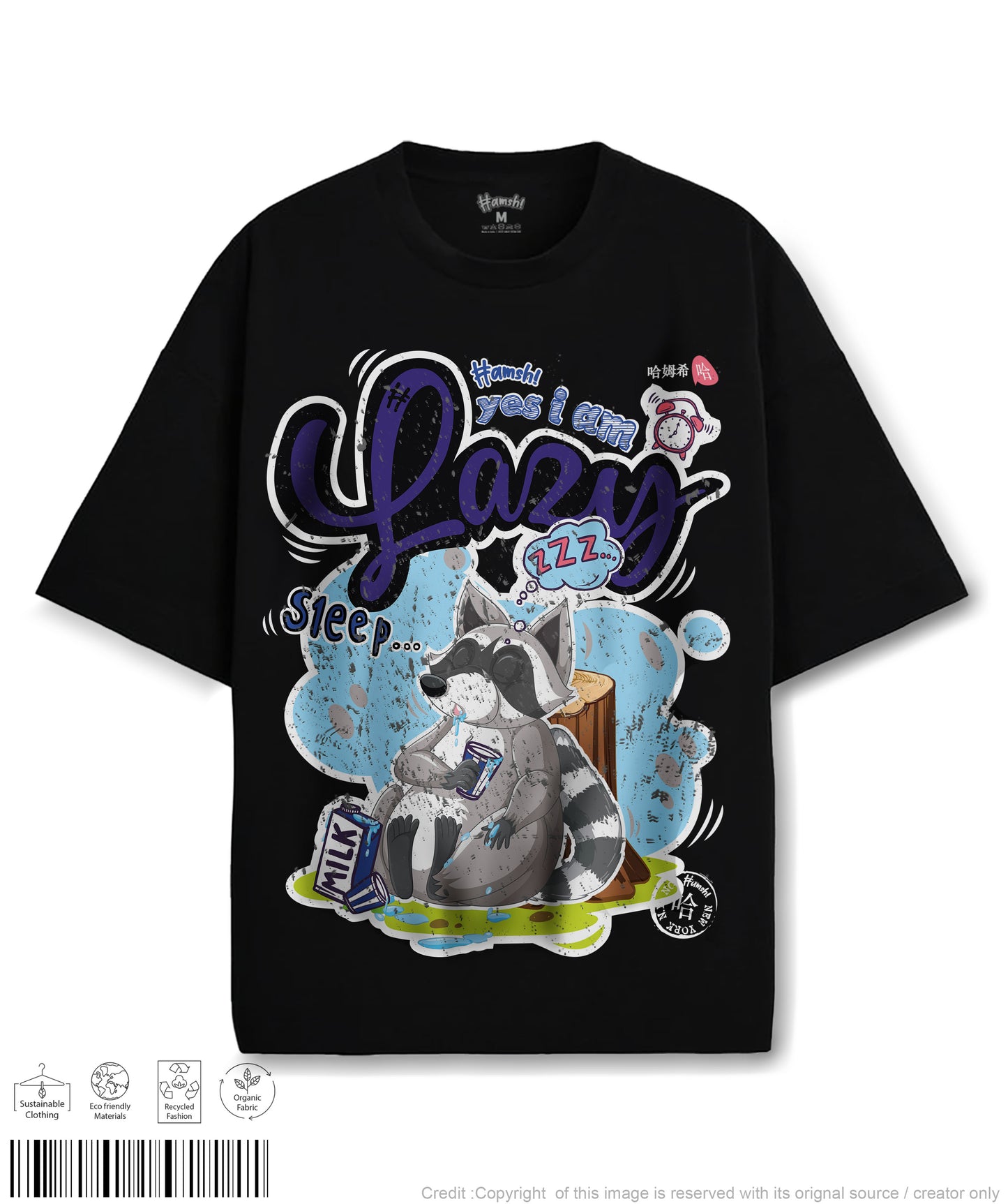 Lazy Fox Print T-shirt - Black