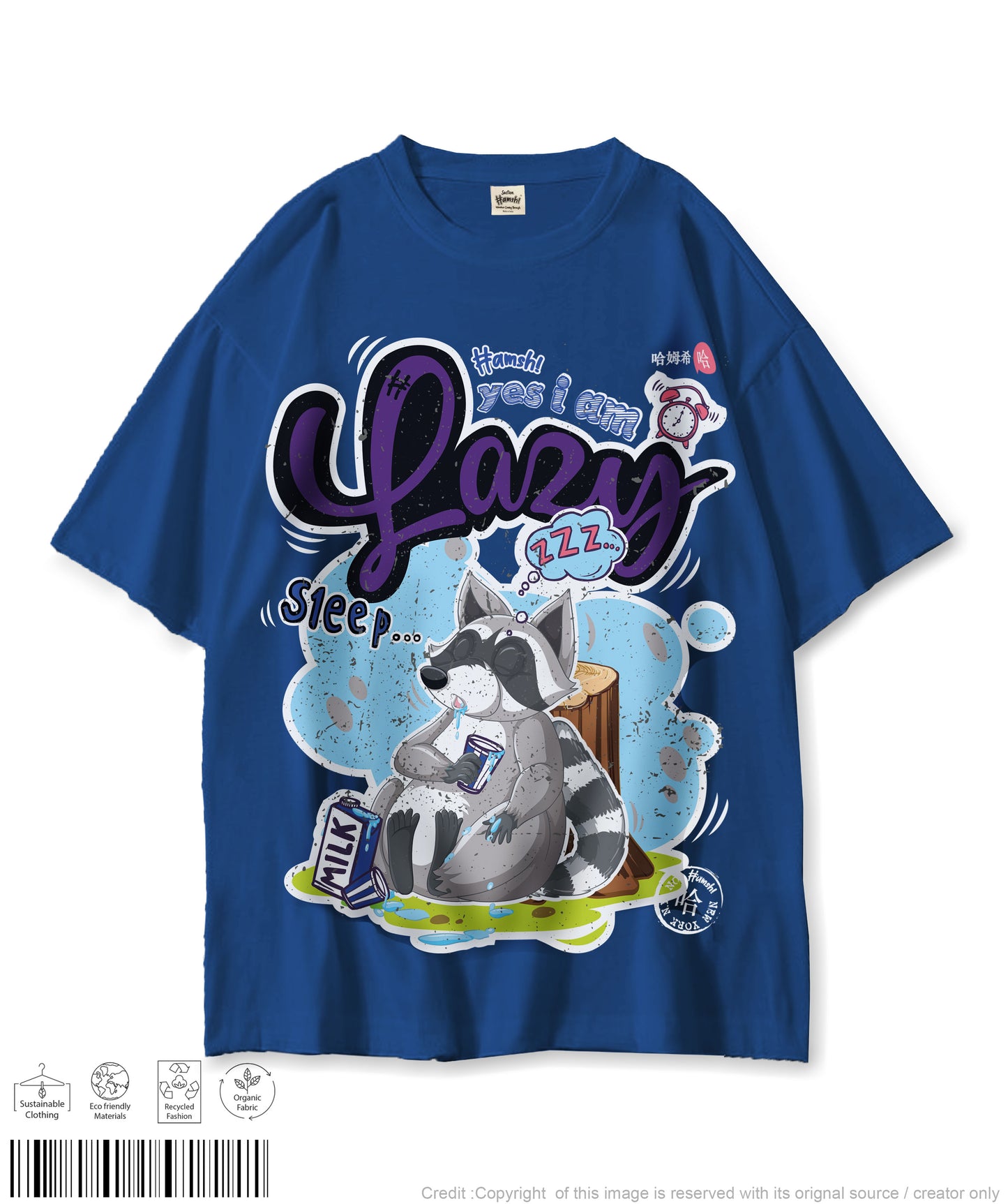 Lazy Fox Print T-shirt - Cool Blue
