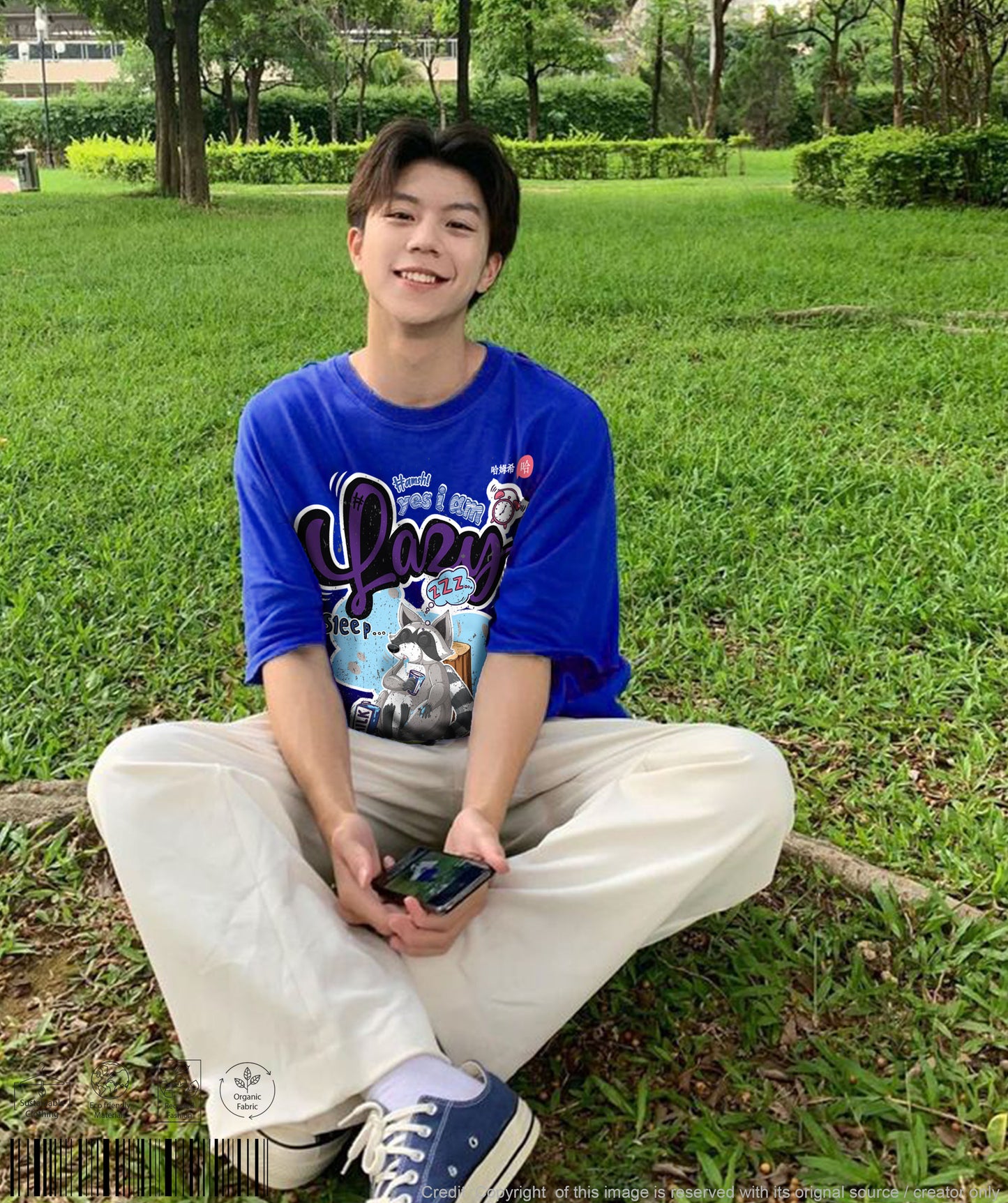 Lazy Fox Print T-shirt - Cool Blue