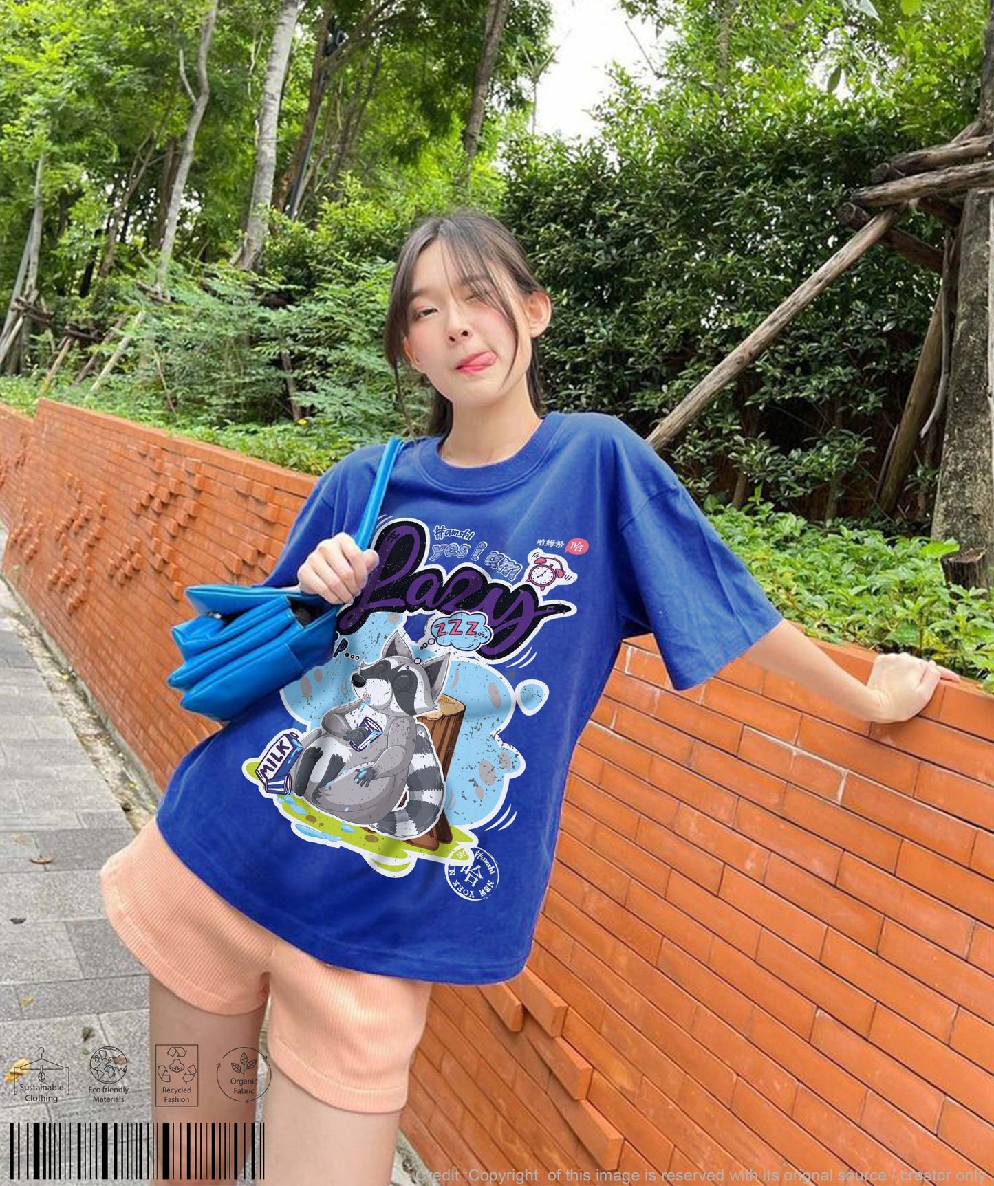 Lazy Fox Print T-shirt - Cool Blue