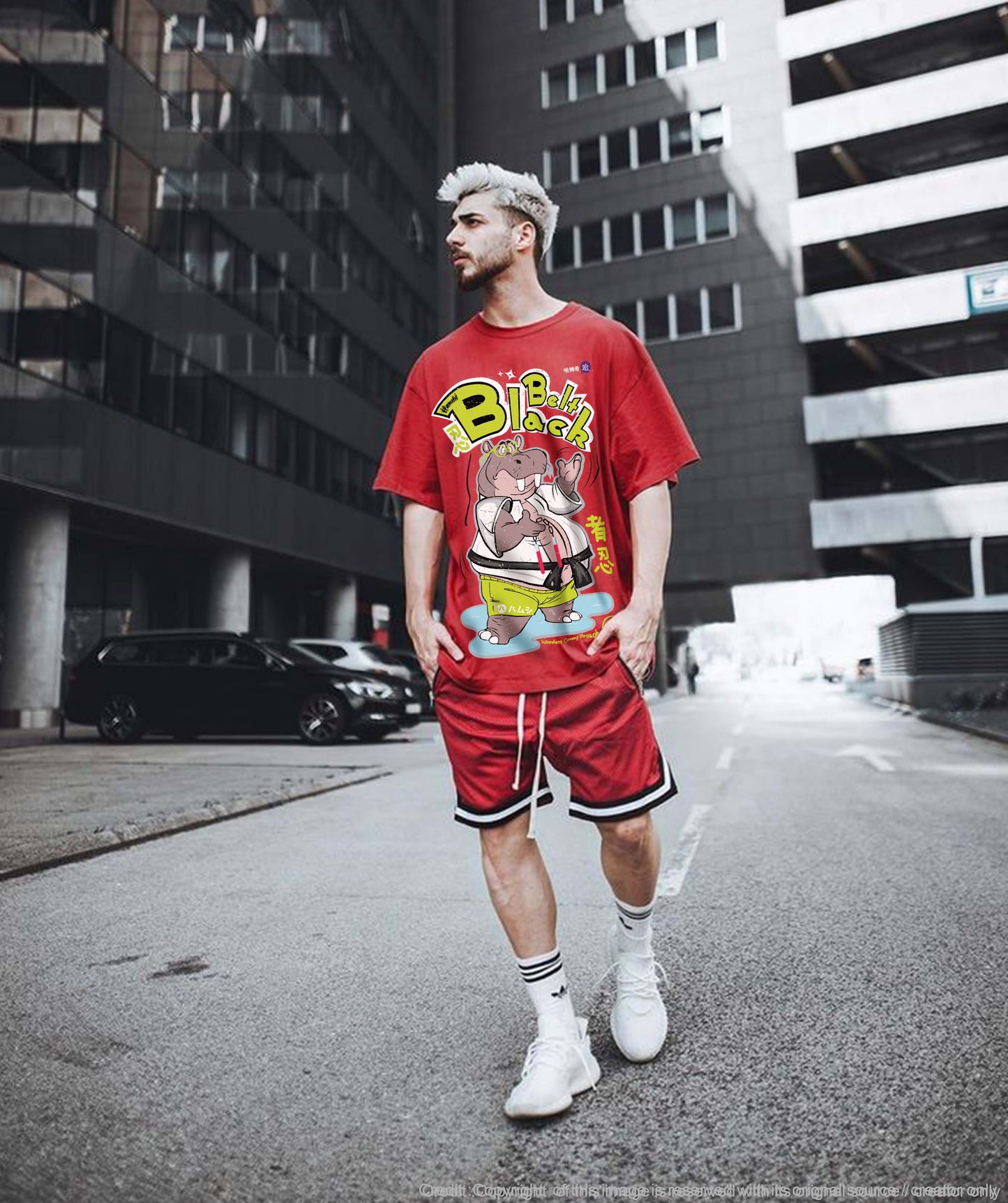 Hippo Black Belt Print T-shirt - Red