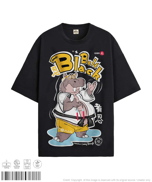 Hippo Black Belt Oversized T-shirt - Black
