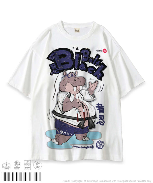 Hippo Black Belt Oversized T-shirt - White