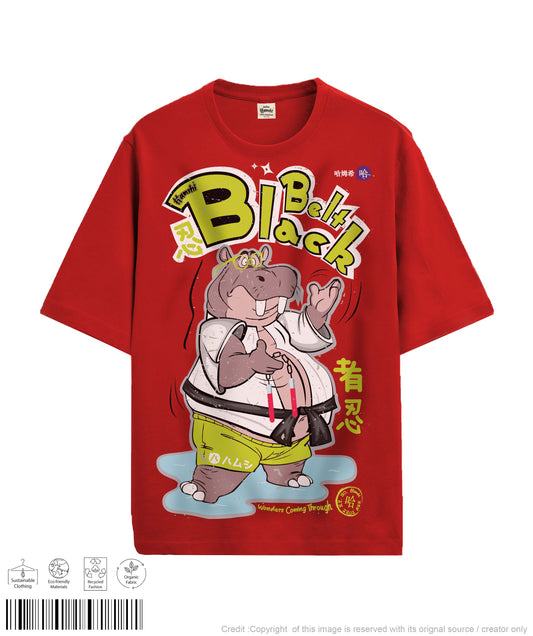 Hippo Black Belt Oversized T-shirt - Red