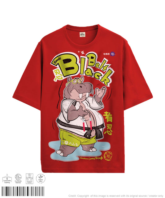 Hippo Black Belt Print T-shirt - Red
