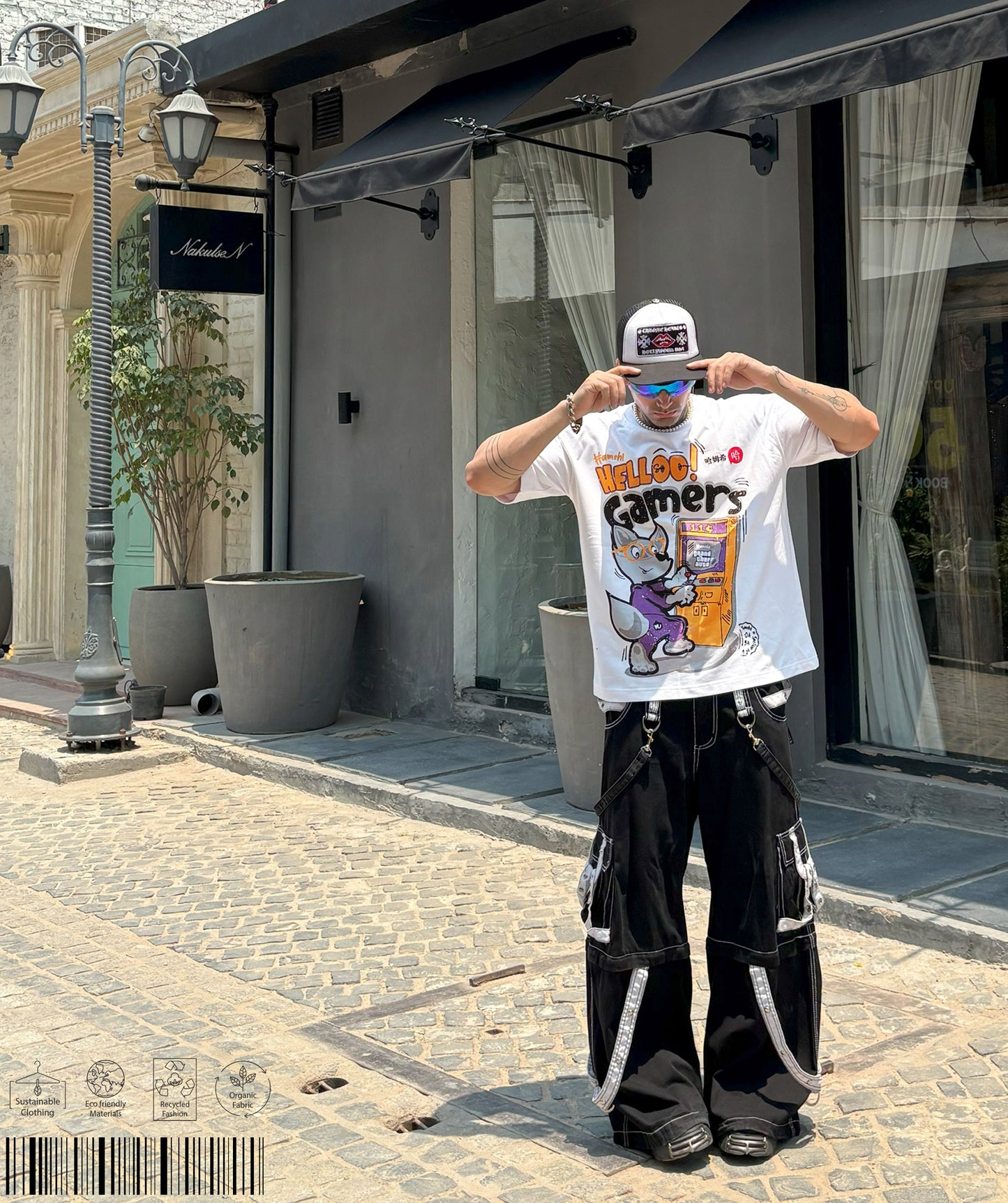 Gamer Fox Print T-shirt - White