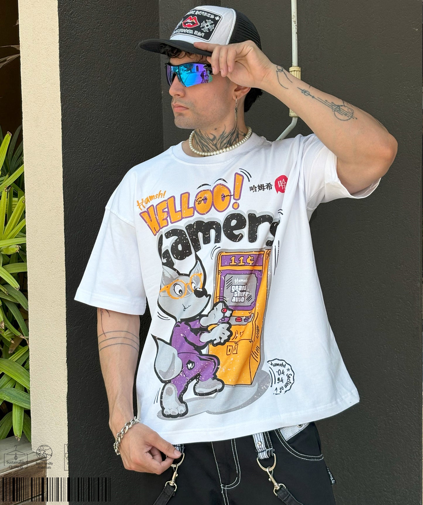 Gamer Fox Print T-shirt - White