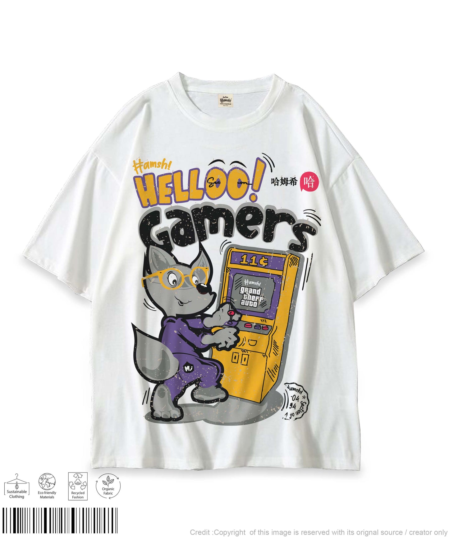 Gamer Fox Print T-shirt - White