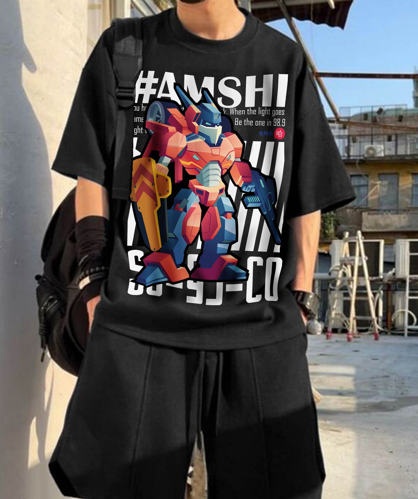 Robo fighter Print T-shirt - Black