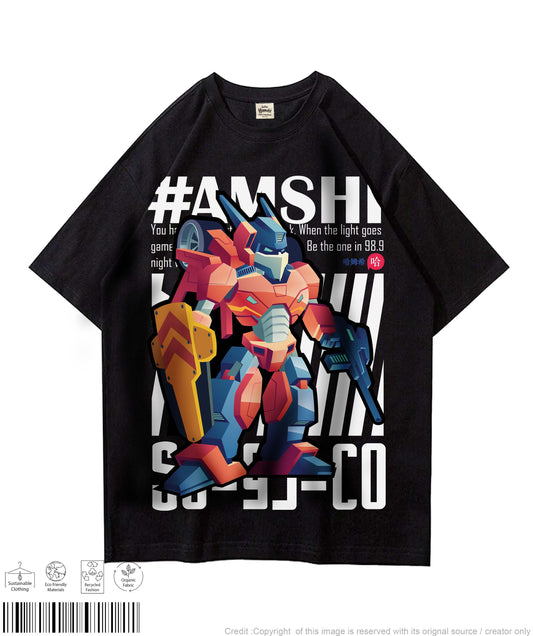 Robo fighter Print T-shirt - Black