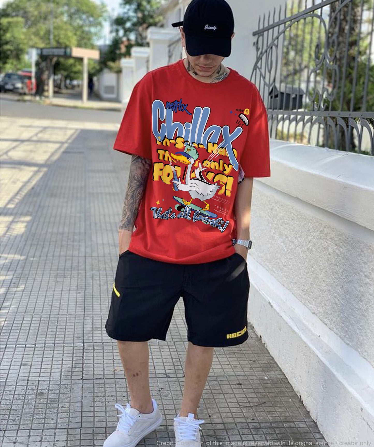Duck Chillax Print T-shirt - Red