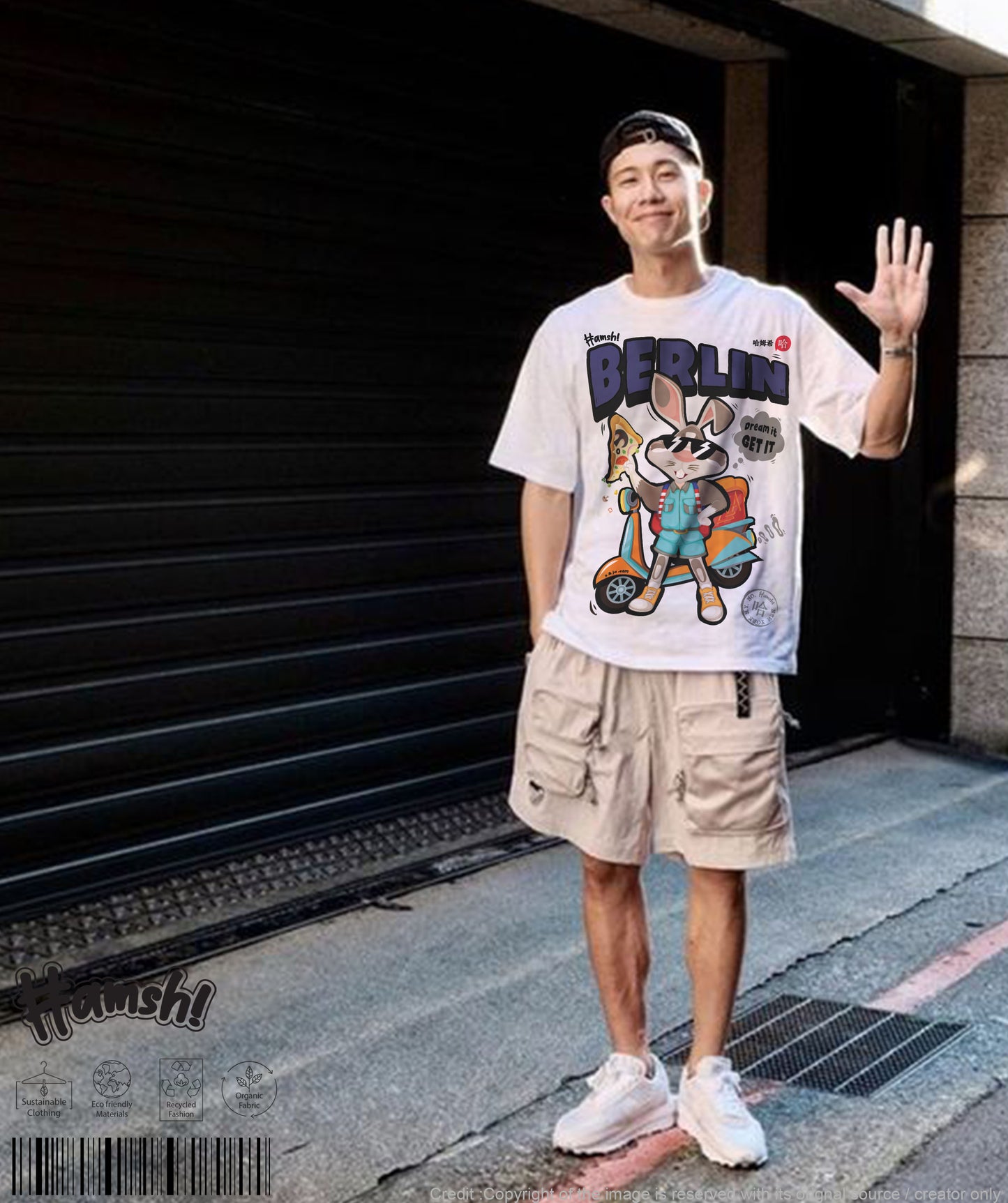 Rabbit Pizza Print T-shirt - White