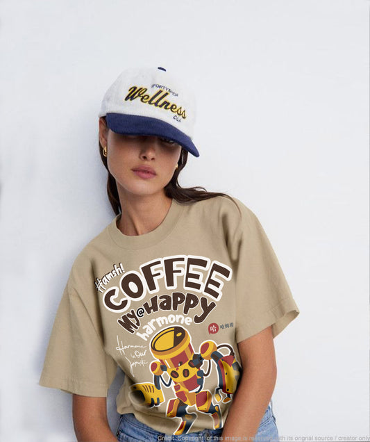 Coffee Happy Hormone Oversized T-shirt - Beige