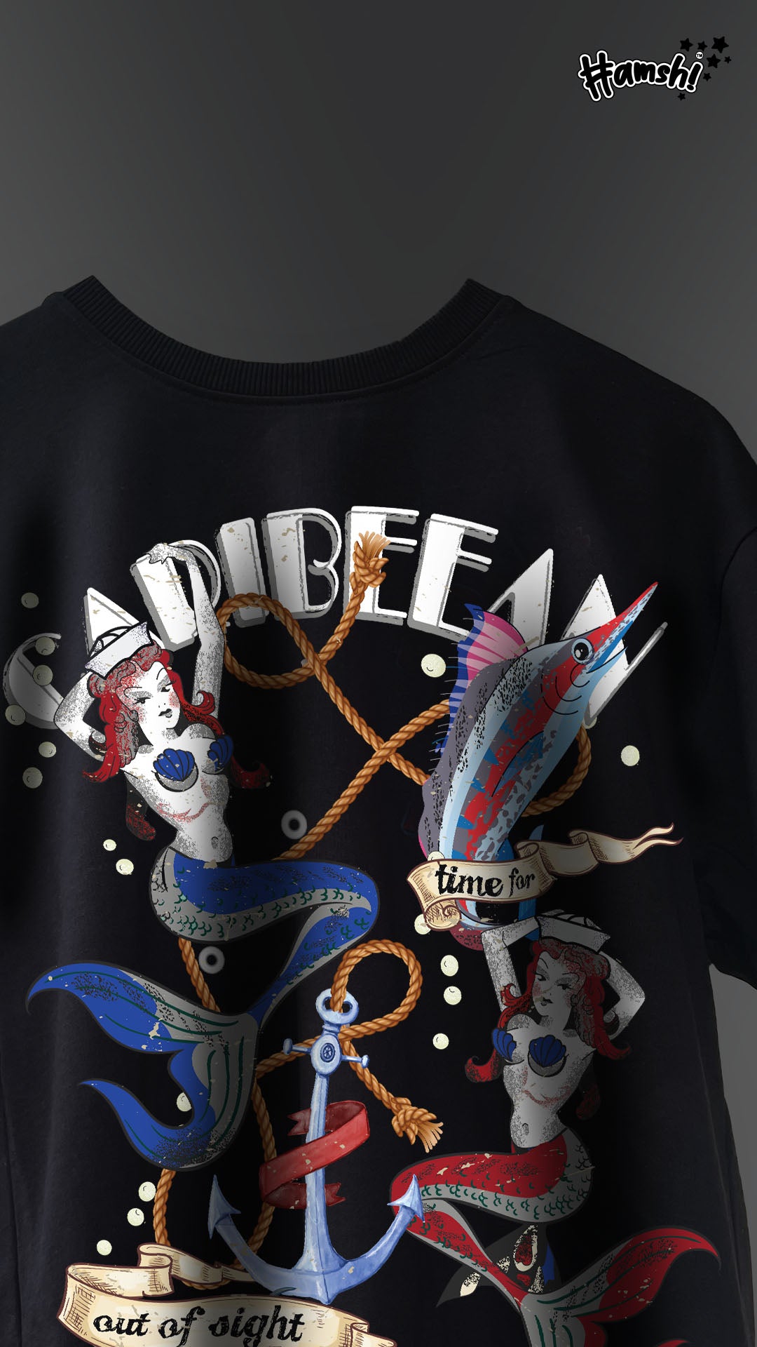 Mermaids Print T-shirt - Black