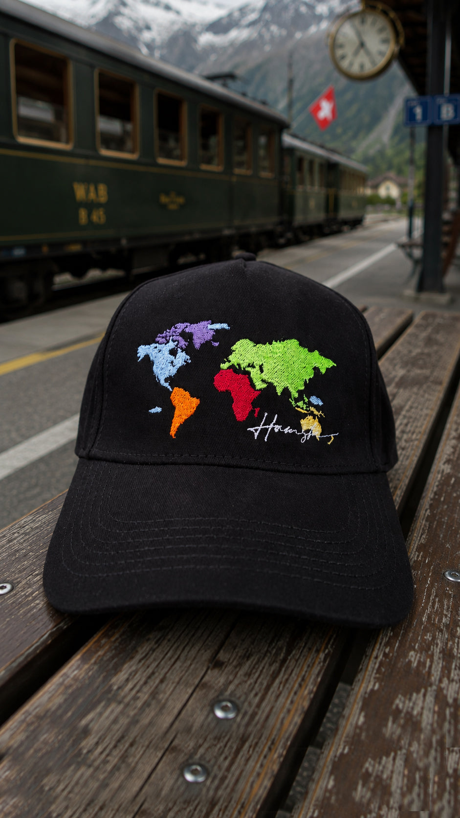 World Map Embroidery Cap - Black