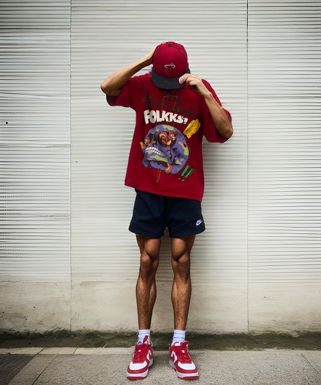 Skull Folks Print T-shirt - Red