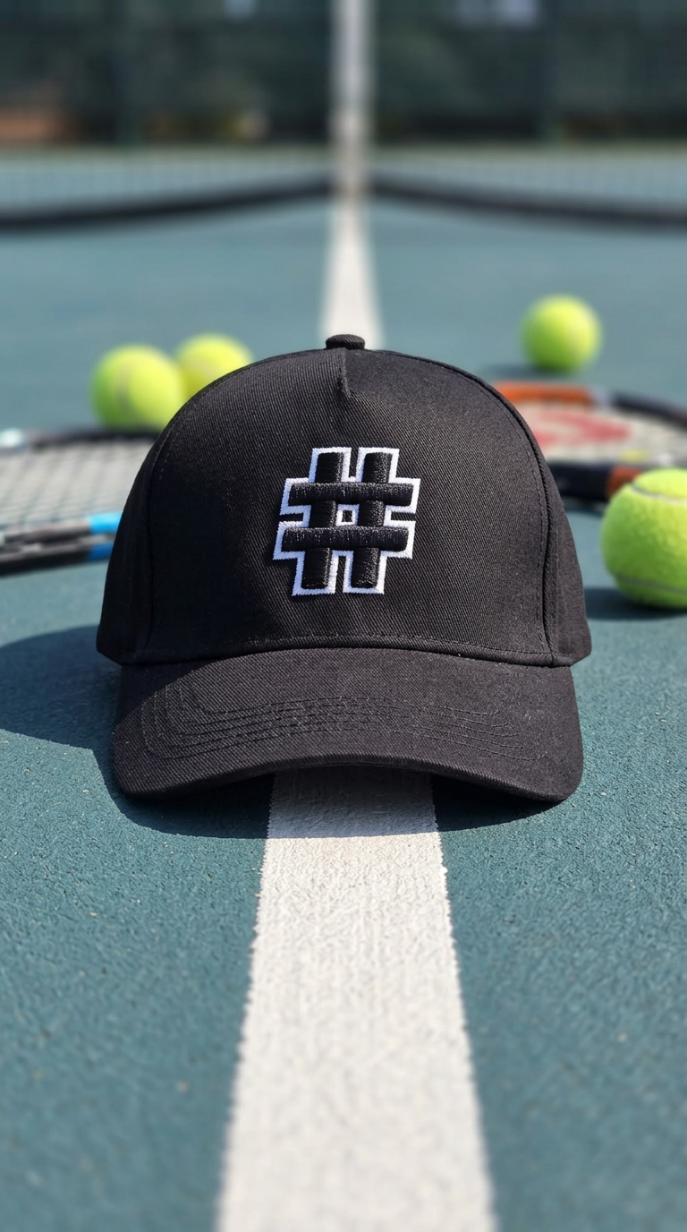Hash Black & White Embroidery Cap - Black