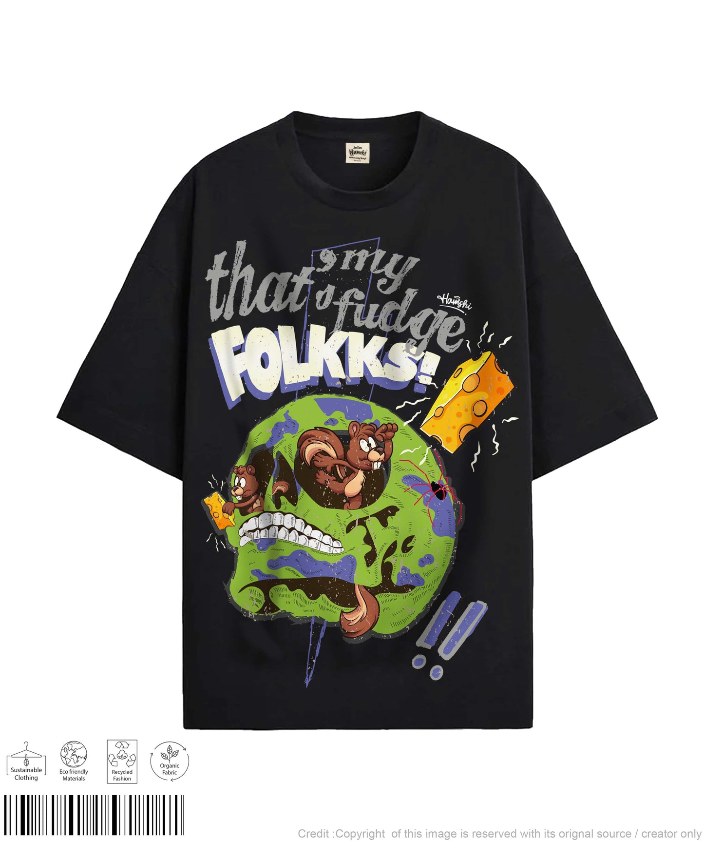 Skull Folks Print T-shirt - Black