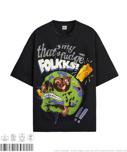 Skull Folks Print T-shirt - Black