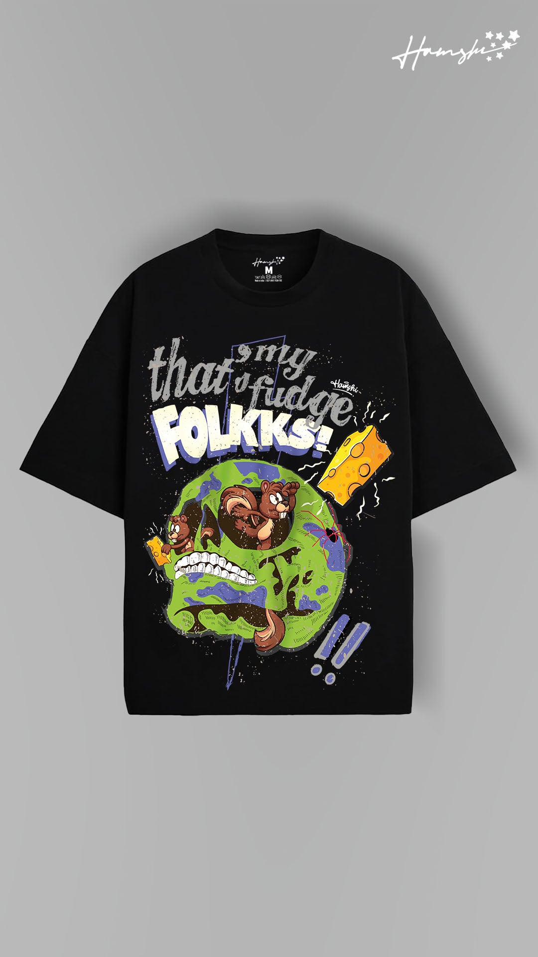 Skull Folks Print T-shirt - Black