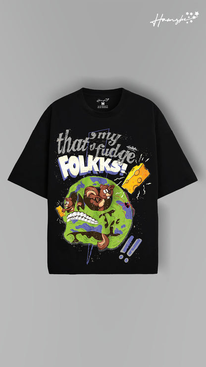 Skull Folks Print T-shirt - Black
