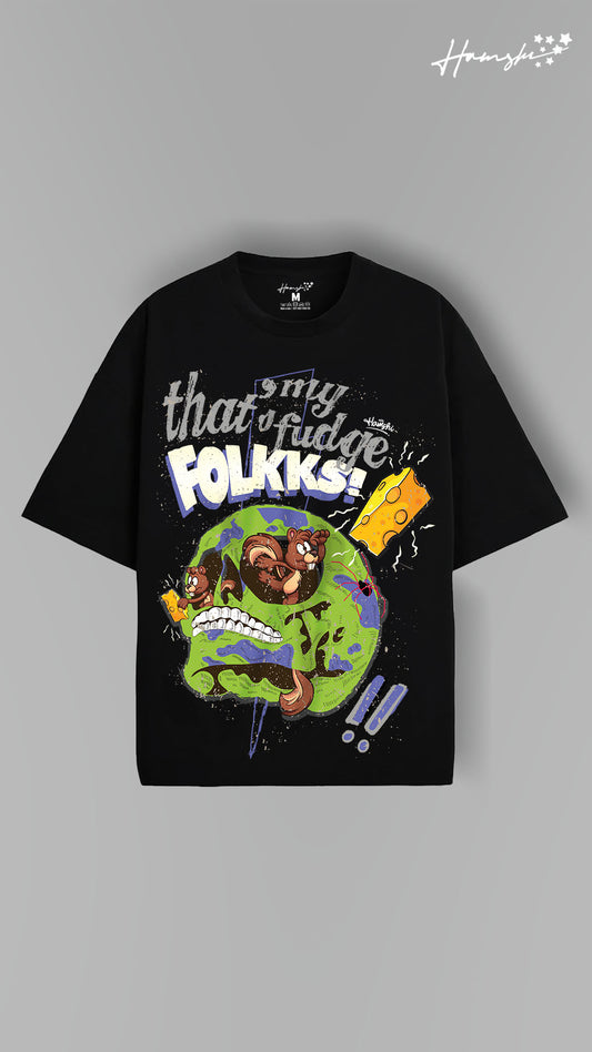 Skull Folks Print T-shirt - Black