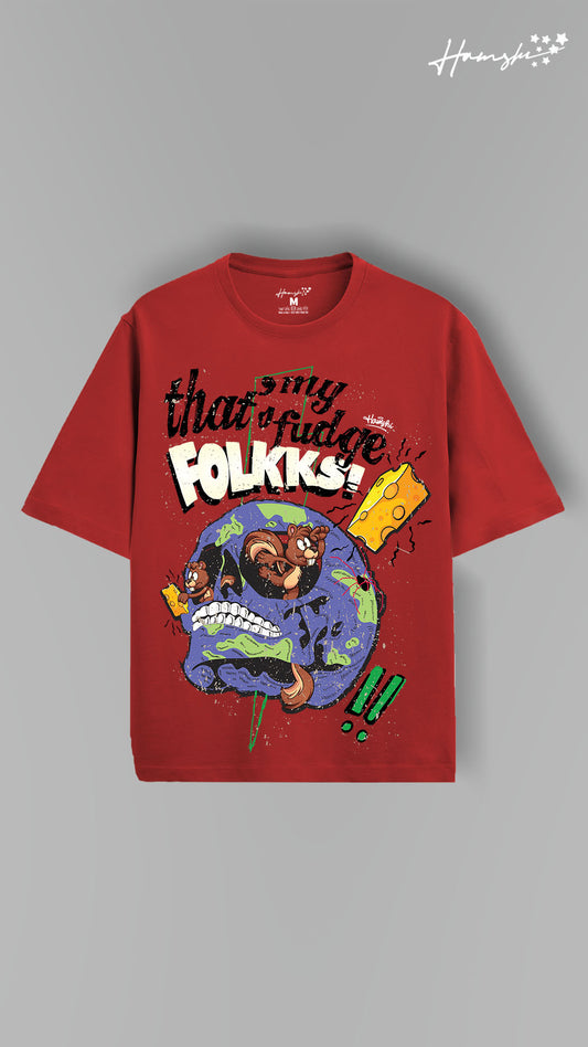 Skull Folks Print T-shirt - Red