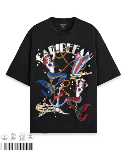 Mermaids Print T-shirt - Black