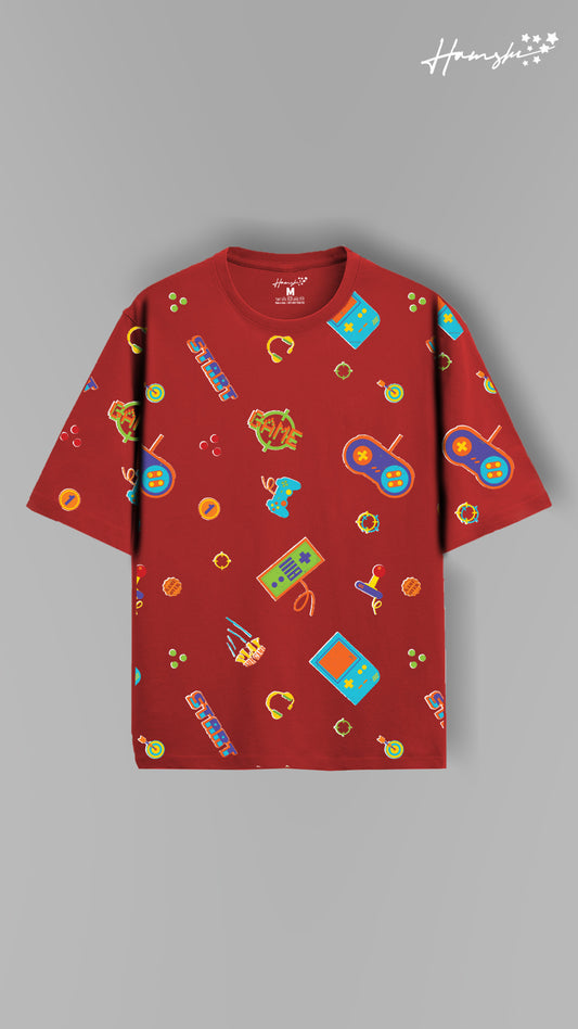 Retro Gaming All Over Print T-shirt - Red