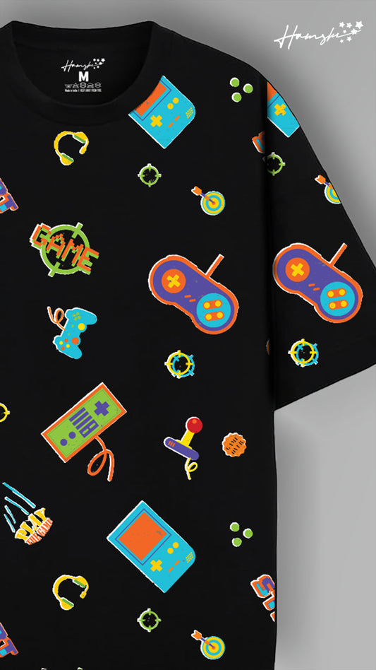 Retro Gaming All Over Print T-shirt - Black