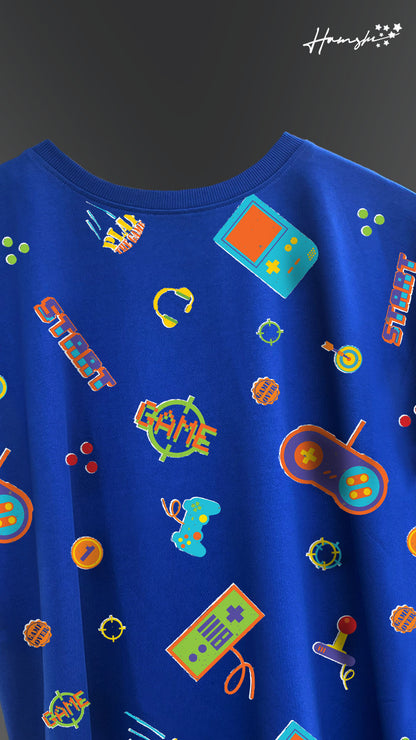 Retro Gaming All Over Print T-shirt -Blue