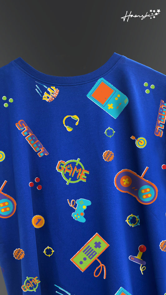 Retro Gaming All Over Print T-shirt -Blue