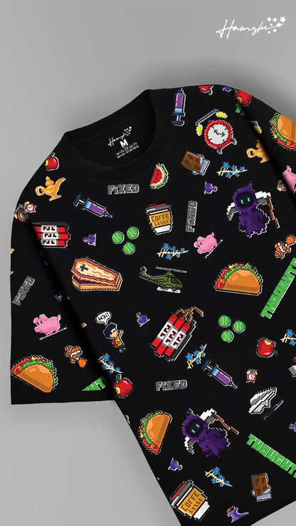 Emojis All Over Print T-shirt - Black