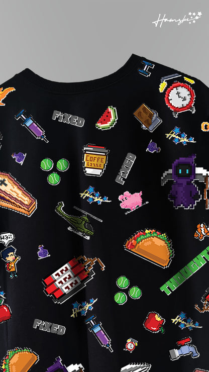 Emojis All Over Print T-shirt - Black