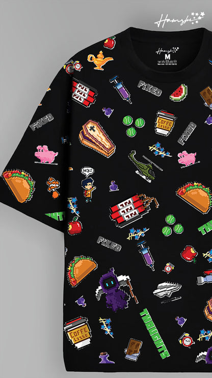 Emojis All Over Print T-shirt - Black
