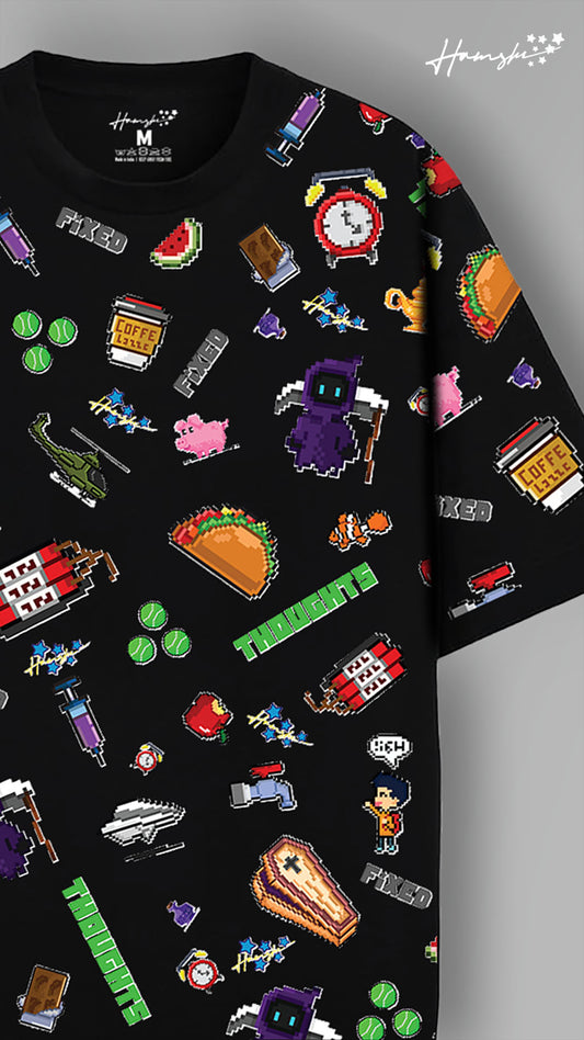 Emojis All Over Print T-shirt - Black