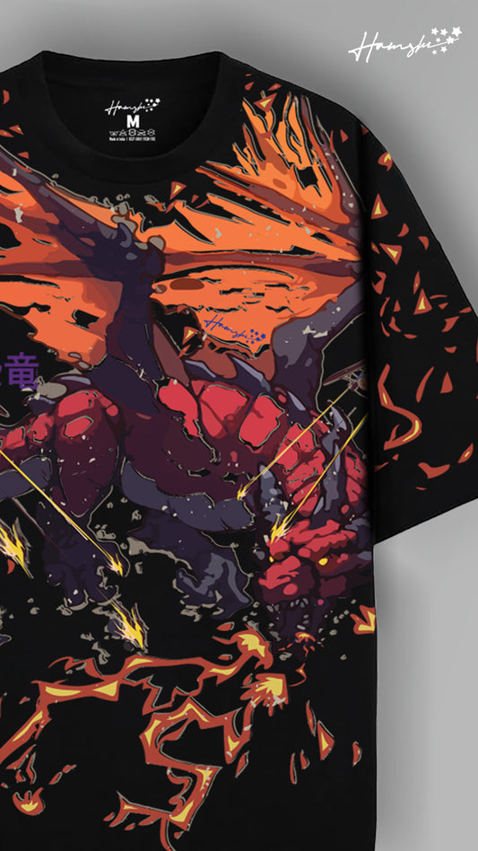 Fire Dragon All Over Print T-shirt - Black