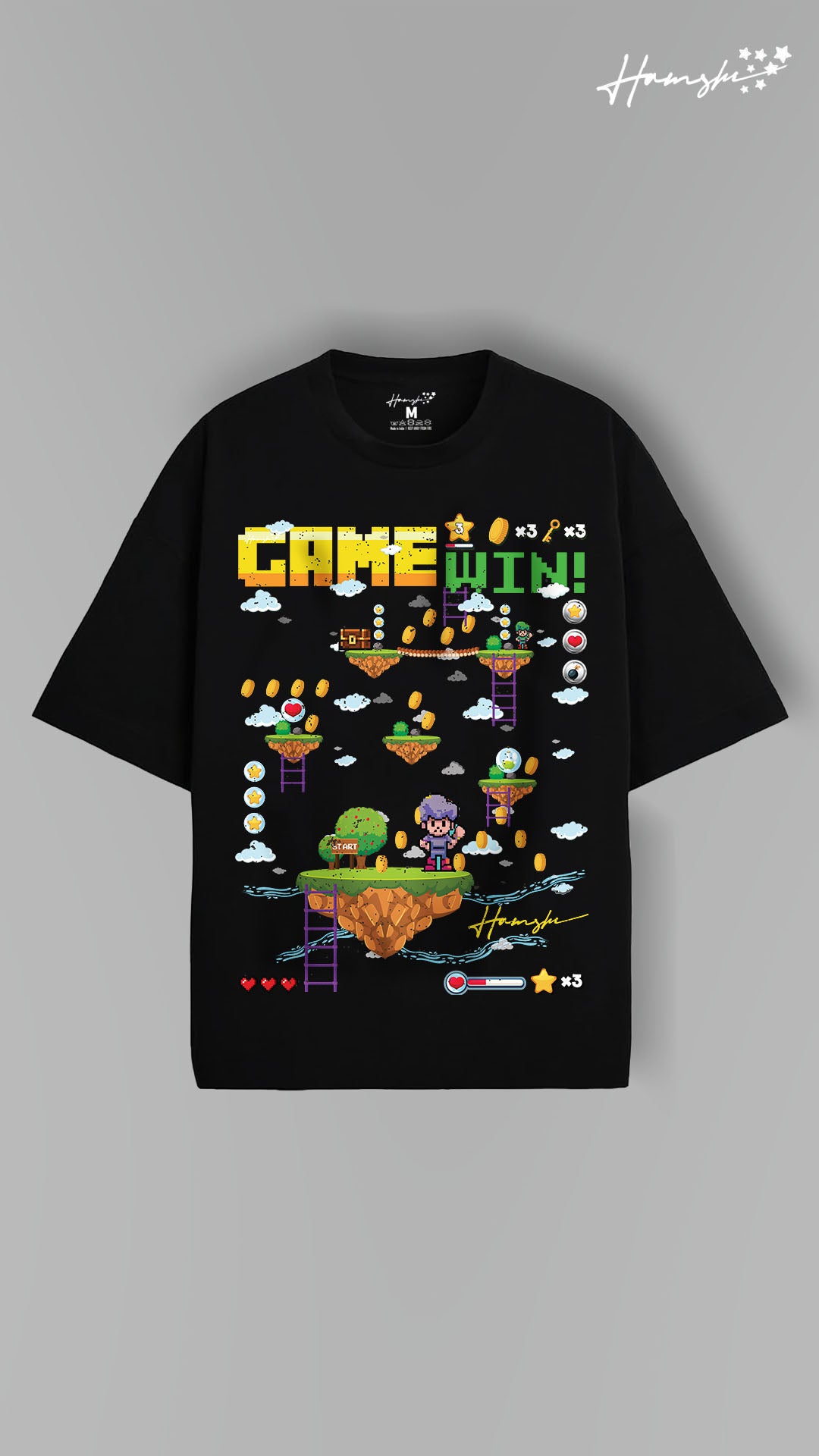 Mario Video Game Print T-shirt - Black