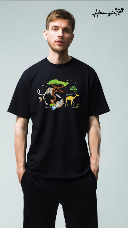 Animals Embroidery T-shirt - Black