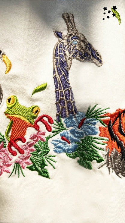 Jungle Biodiversity Embroidery T-shirt - White