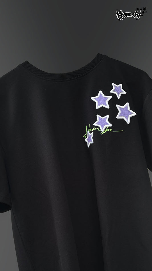 Stars -3D Embroidery Oversized T-shirt - Black