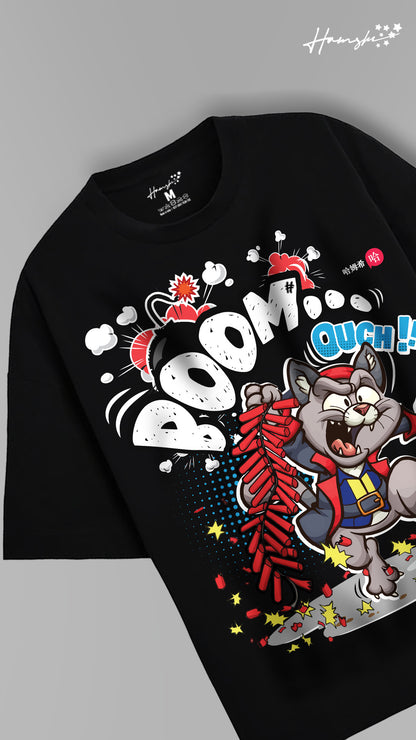 Boom Cat Print T-shirt - Black